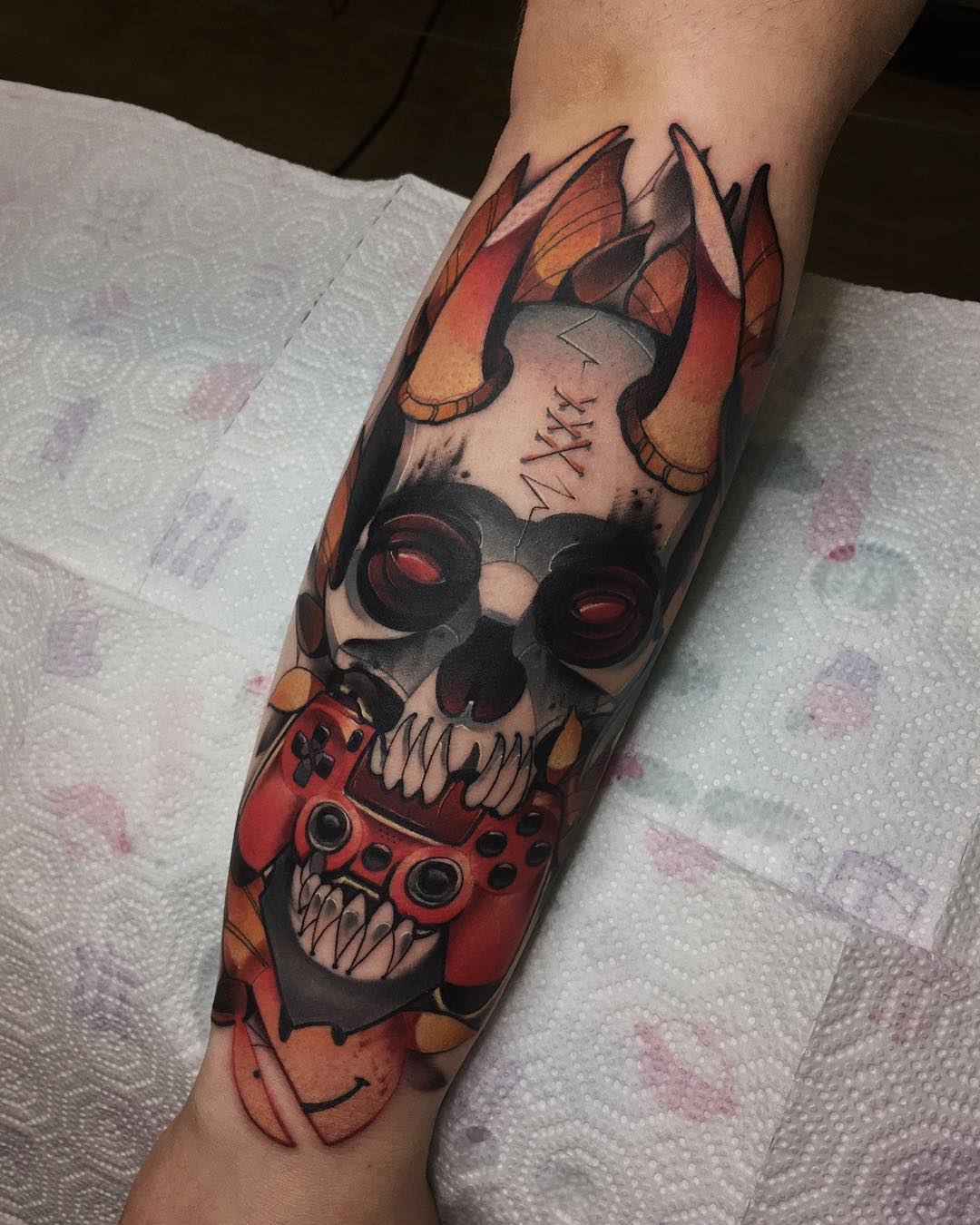 Custom video game tattoo by Sasha Akulov in Espoo 1