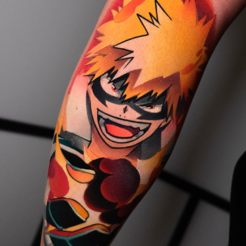 Bright anime tattoo by Sasha Akulov, tattoo artist in Espoo